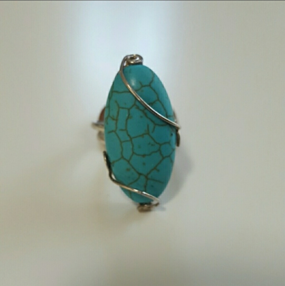 Turquoise Silver Wire Ring - image 1
